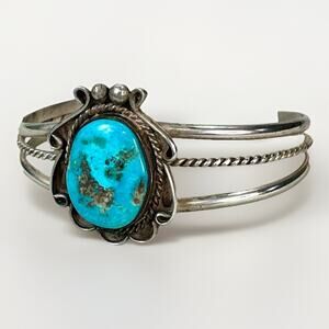 VTG Old Pawn Navajo Sterling Silver Turquoise Cuff Bracelet – 20.3g